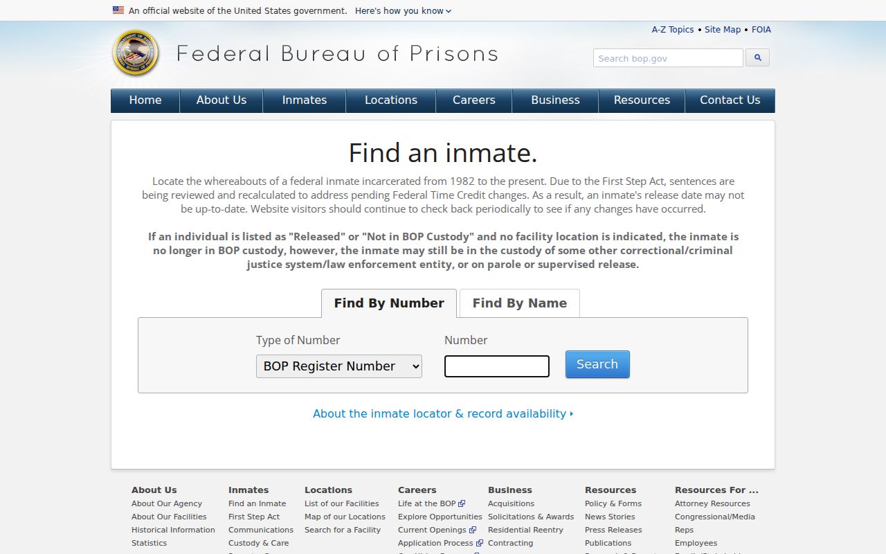 Federal BOP locator for custody after an Edwards County arrest