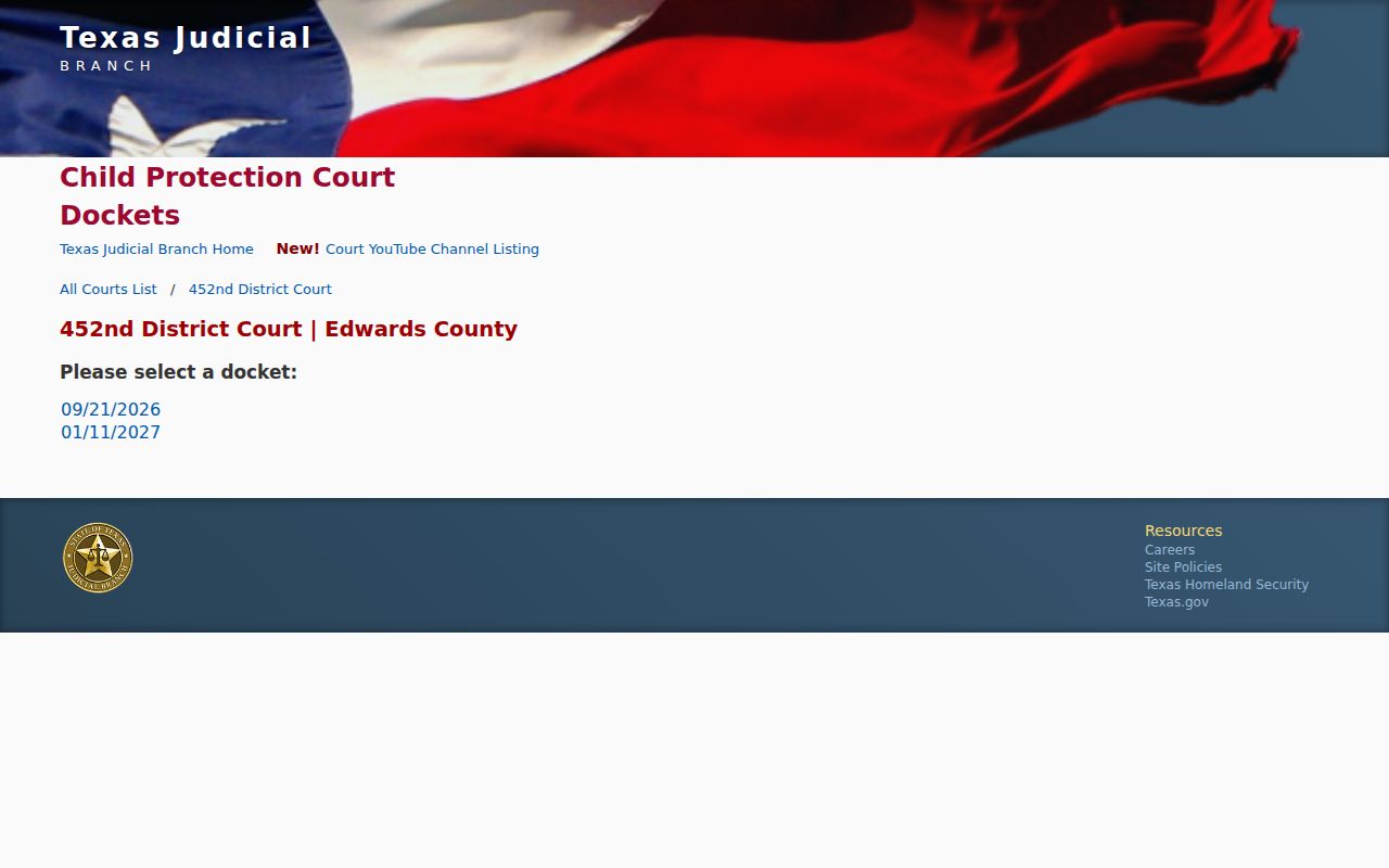 Edwards County criminal court case docket selector for the 452nd District Court