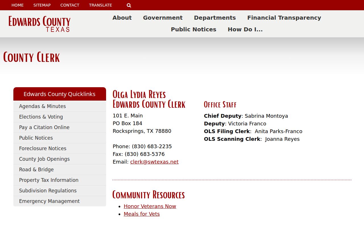 Edwards County combined clerk page for criminal court case records