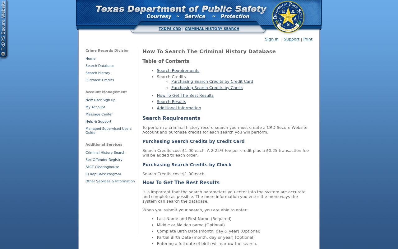 Edwards County criminal record DPS search instructions